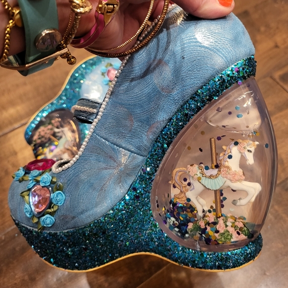 NWT Host Pick🥳 Irregular Choice Carousel 🎠 Carol Sell Glitter Snow Globe Heels - Picture 14 of 16